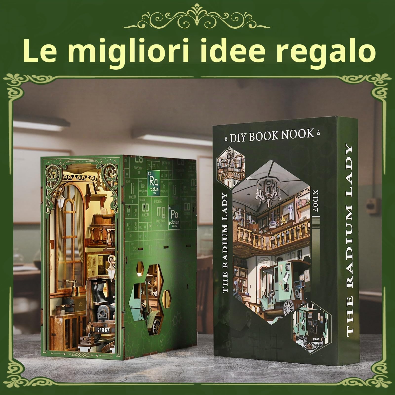 MiniCity Book Nook Kit fai da te in miniatura fermalibri 3D puzzle in legno con custodia antipolvere per appassionati di bricolage (The Radium Lady)