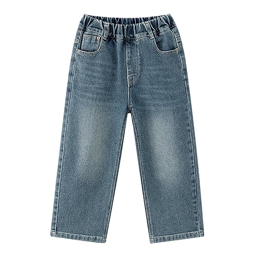 Calça jeans folgada para meninos e crianças, calça jeans cargo com cintura elástica, calça jeans moderna de algodão macio reto solto 5-14 anos