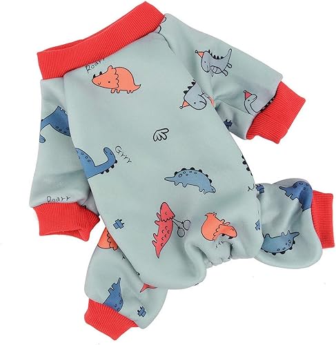 Miniatura 5 de SELMAI Pijamas para perros con pies, pijamas de dinosaurio para perros pequeños, gatos, niños y niñas, overol de forro polar de cuatro patas, ropa