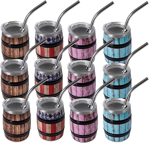 Miniatura 8 de Juego de 6 vasos de chupito de whisky de acero inoxidable con tapa y pajita, vaso de sublimación de whisky de doble pared, vaso irrompible de 3