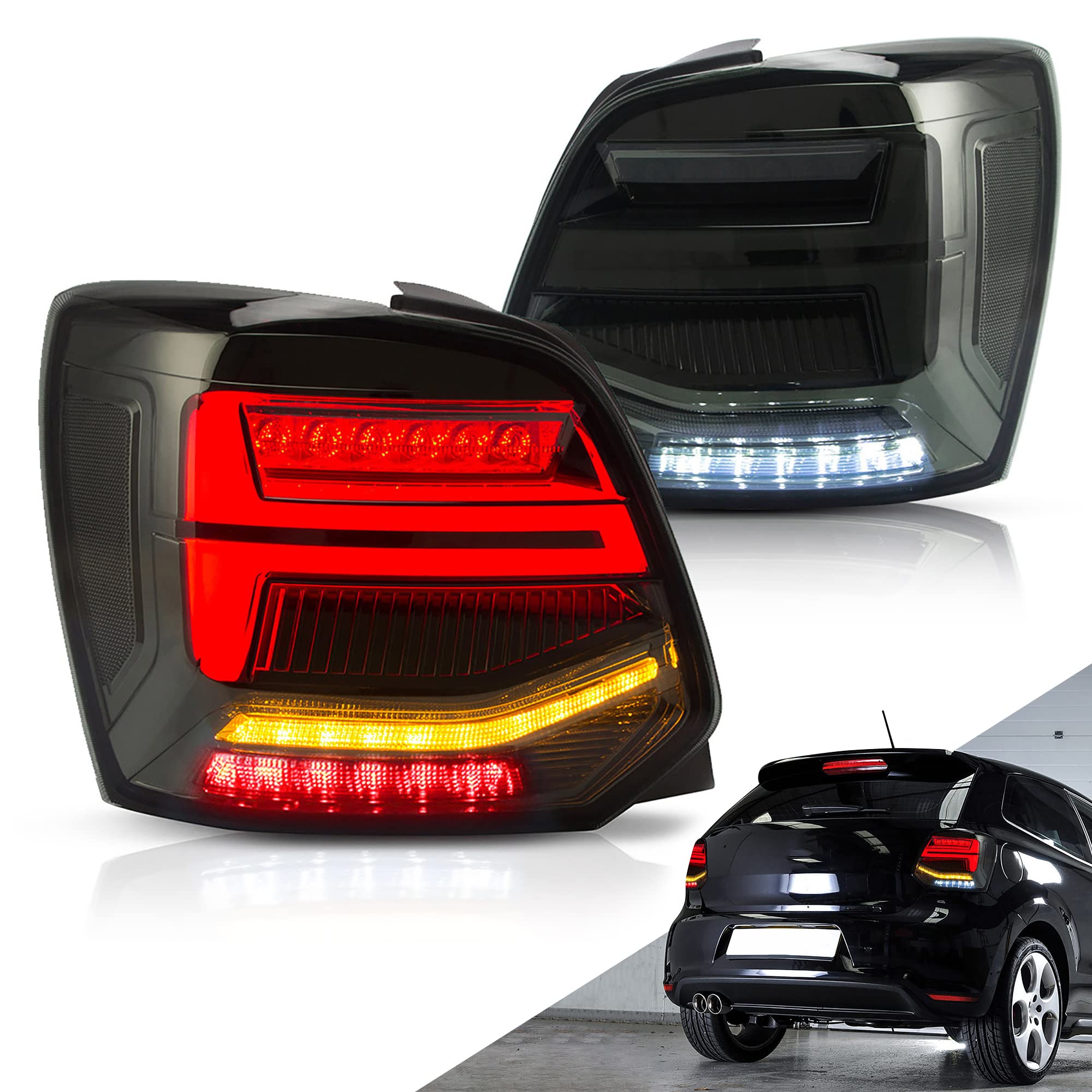 VLAND LED fanali posteriori compatibili con Polo 5 Polo MK5 6R 6C 2009-2017 (non per 1.2 TSI/R), con Con indicatori di direzione sequenziali, 1 set (nero)