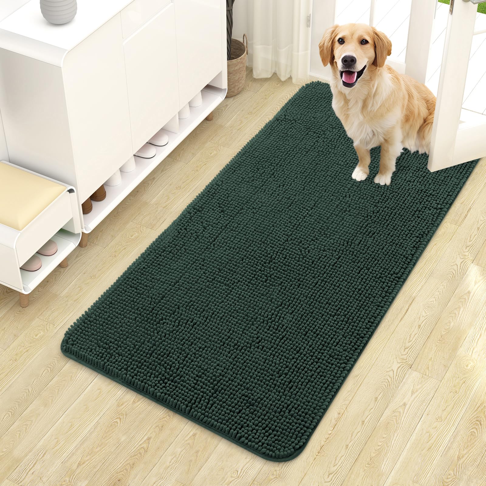 OLANLY Dog Door Mat for Muddy Paws 44x24, Absorbs Moisture and Dirt, Absorbent Non-Slip Washable Doormat, Quick Dry Chenille Mud Mat, Entry Indoor