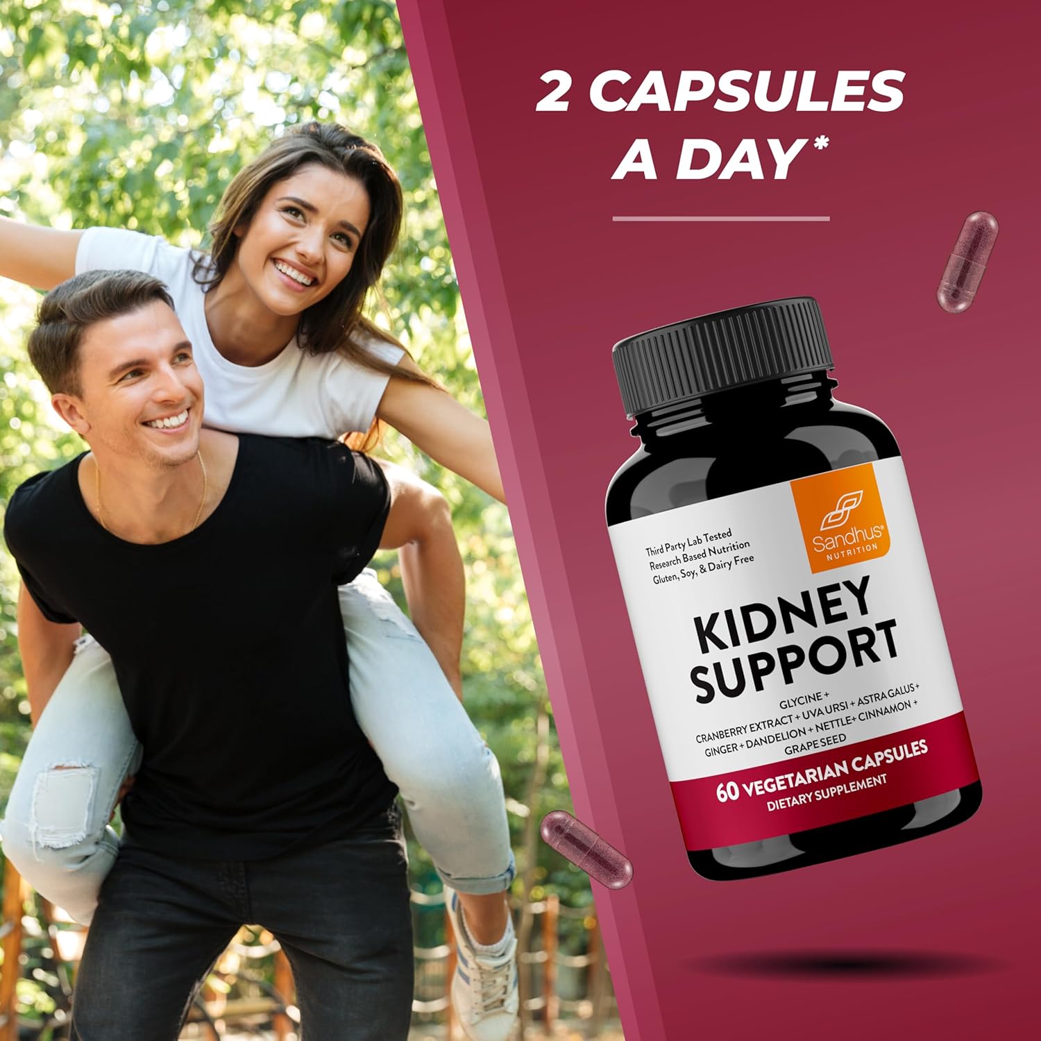 Sandhu's Kidney Cleanse Detox & Repair Support Supplement for Men and Women | with Cranberry Extract | Helps Support Kidney & Urinary Tract Health | 60 Vegetarian Capsules (Pack of 2)