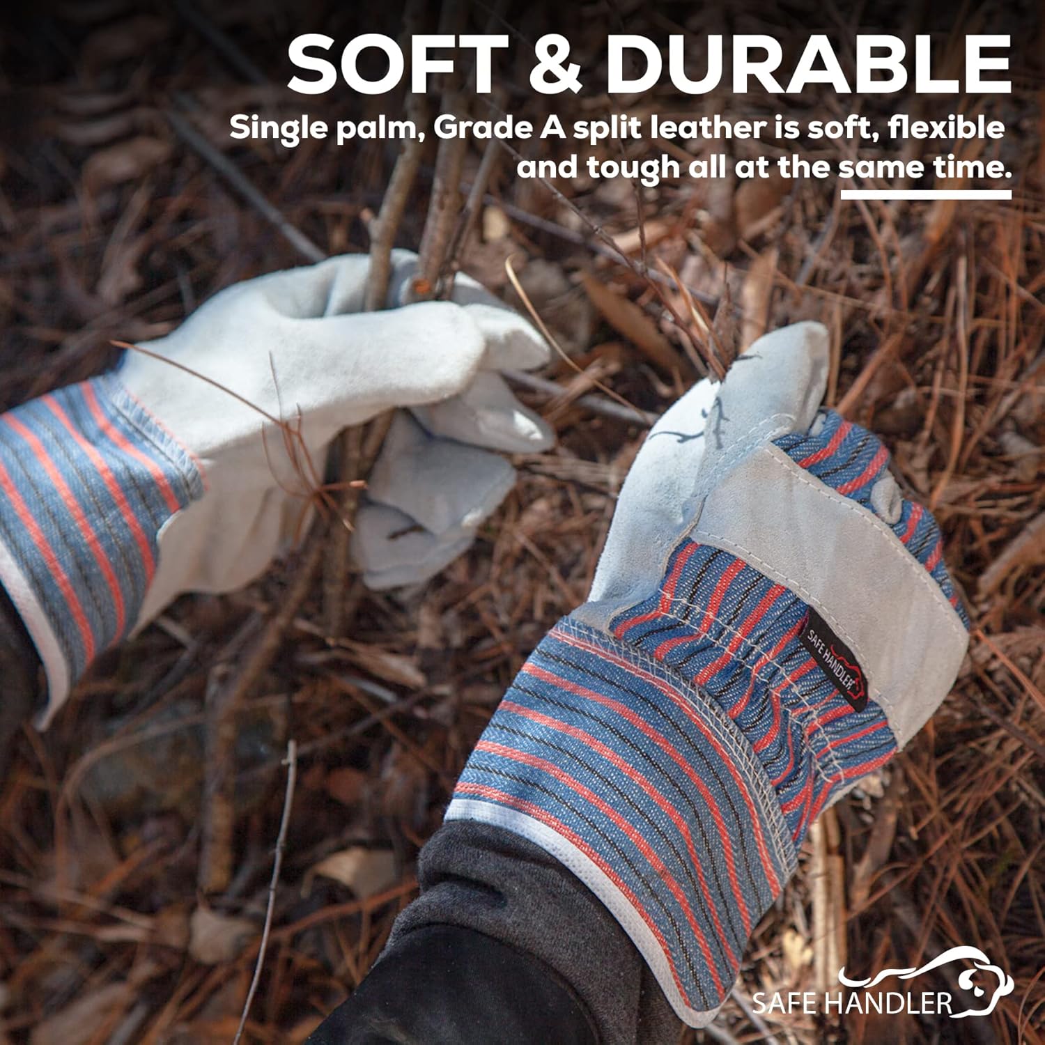SAFE HANDLER Work Leather Gloves with Cool Cotton Lined Backing Lightweight & Versatile Split Leather Safety Cuff Work Gloves - Image 3