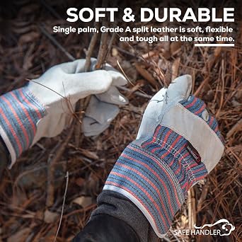 SAFE HANDLER Cowhide Leather Work Gloves with Cool Cotton Lined Backing