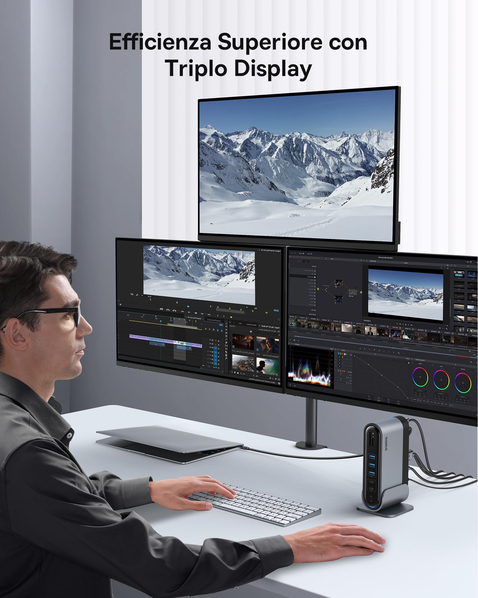 Baseus Docking Station 17 in 1 3 monitor 4K a 60Hz Adattatore con 2 HDMI, DisplayPort, 5 USB Data 3.0 5 Gbps, PD 100 W, Gigabit Ethernet per HP/Lenovo/Dell/MacBook/Surface Laptop