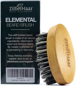 ZilberHaar Elemental Beard & Mustache Brush, Stiff Natural Bristles