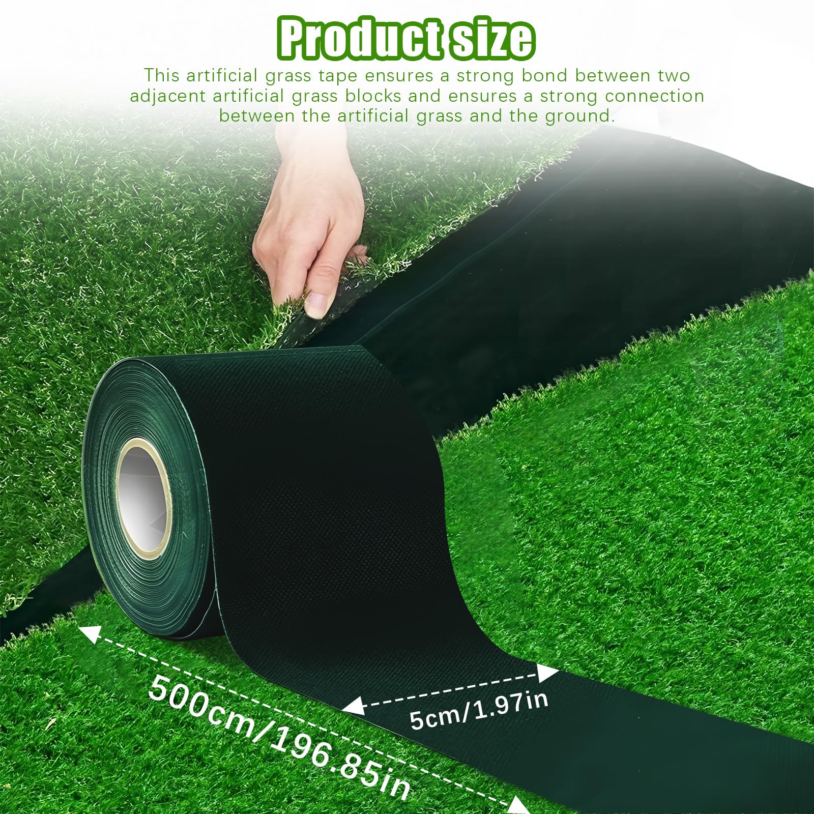 Lot de 2 bandes de gazon artificiel double face 50 mm x 5 m ruban adhésif Vert pour extérieur, jardin, pelouse, moquette