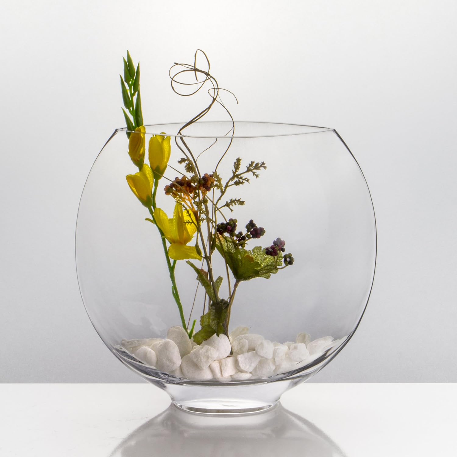 CYS EXCEL Glass Moon Vase Oval Bowl (H:10.25" L:11") | Multiple Size Choices Round Flower Vase Centerpiece | Plant Terrarium Bowl Vase
