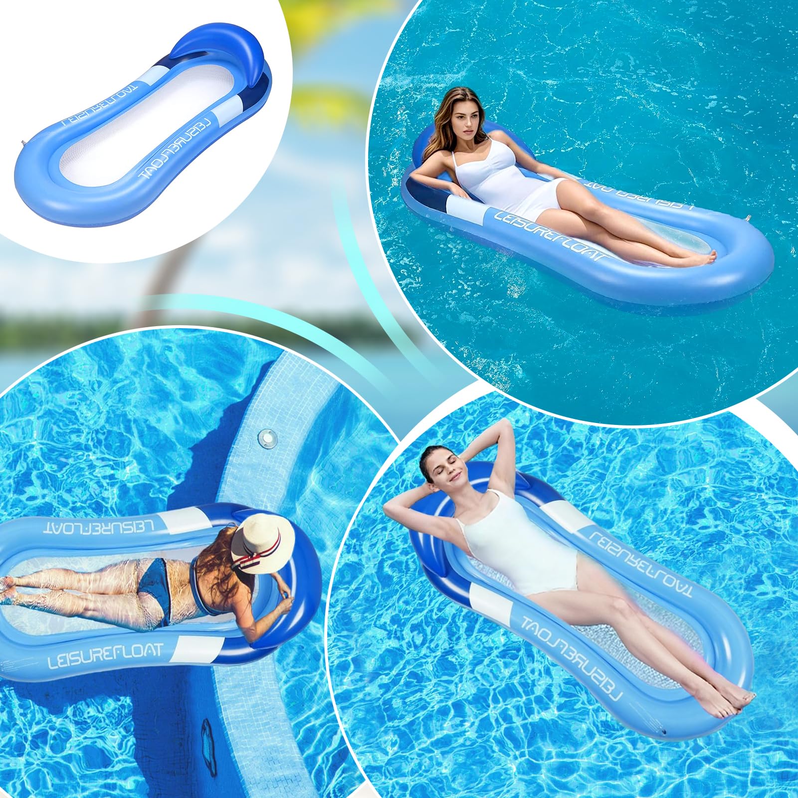 Luftmatratze Wasser Hängematte, Aufblasbare Wasserhängematte mit Mesh, Wasserhängematte Erwachsene, 2-in-1 Schwimmliege, Aufblasbare Wasser Pool Luftmatratze, für Wasserpartys Sommerparty (Blau)