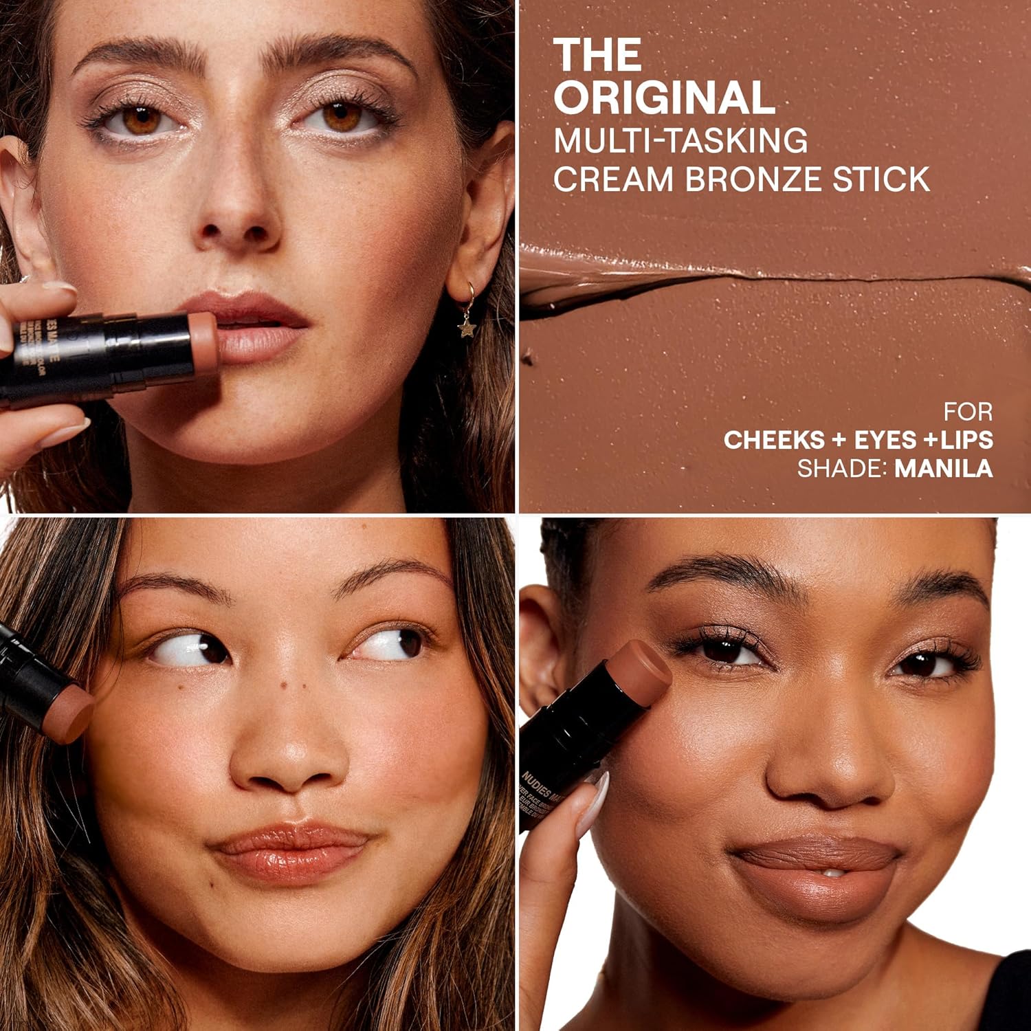 Nudestix Nudies Bronze All Over Matte Bronzing Stick – 3-in-1 Cream Bronzer for Cheeks, Eyes & Lips with Built-In Brush | Natural Contour & Sun-Kissed Glow