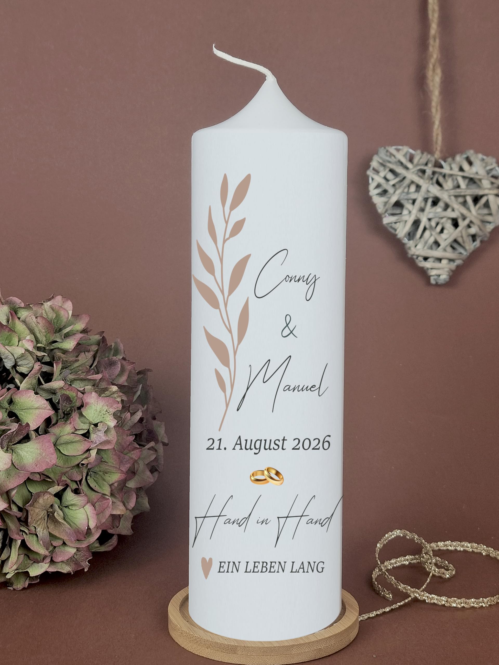 HandMakeCandle Hochzeitskerze Minimalistisch 25 x 7 cm | Mit Namen, Hochzeitsdatum, Trauspruch, Hochzeitsgeschenk