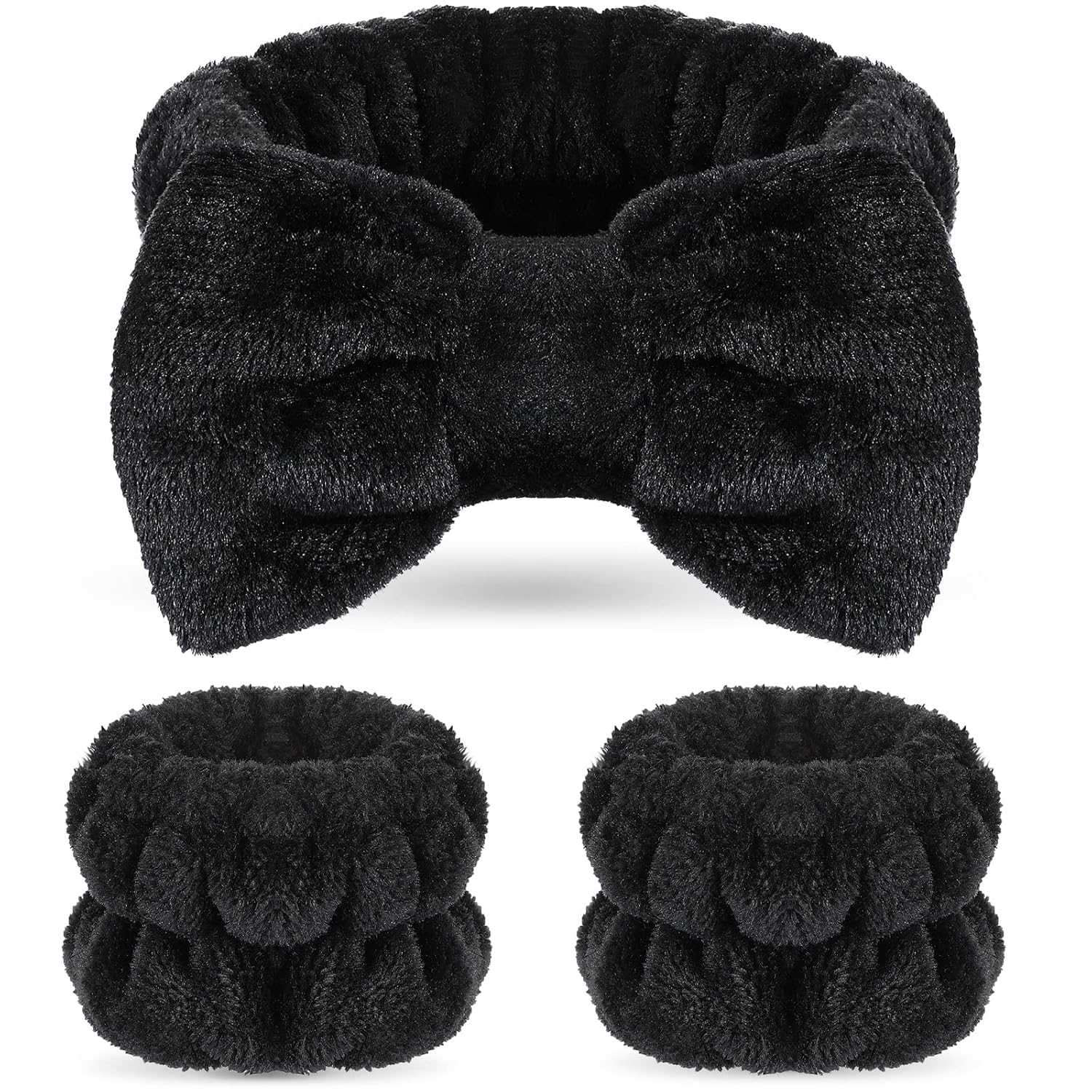 3-teiliges Set: Gesichtswasch-Stirnband & Armbänder Aus Weichem Flanell – Praktisch Für Skincare