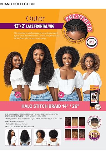 Miniatura 6 de Outre Peluca sintética con encaje frontal HD de 13 x 2 pulgadas, trenzas con punto de halo de 14 pulgadas (1B negro apagado)