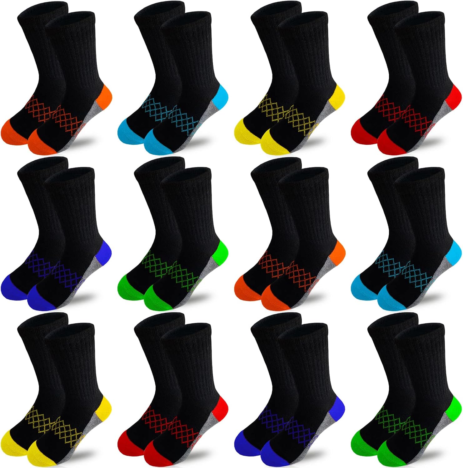 JAMEGIO Boys' Crew Socks 12 Pairs Cotton Athletic Socks for Toddlers Little Big Boys