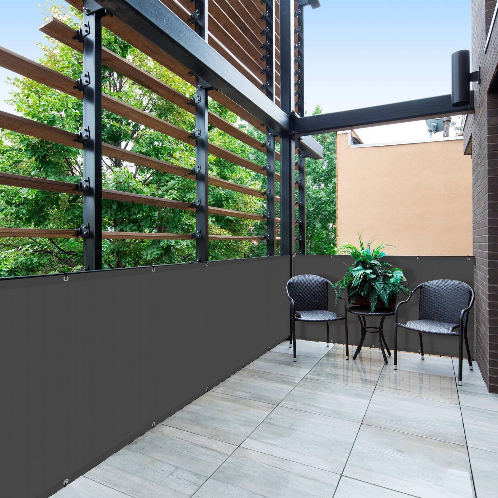 Brise-Vue Balcon 90 x 600 cm Anthracite avec Œillets et Cordes