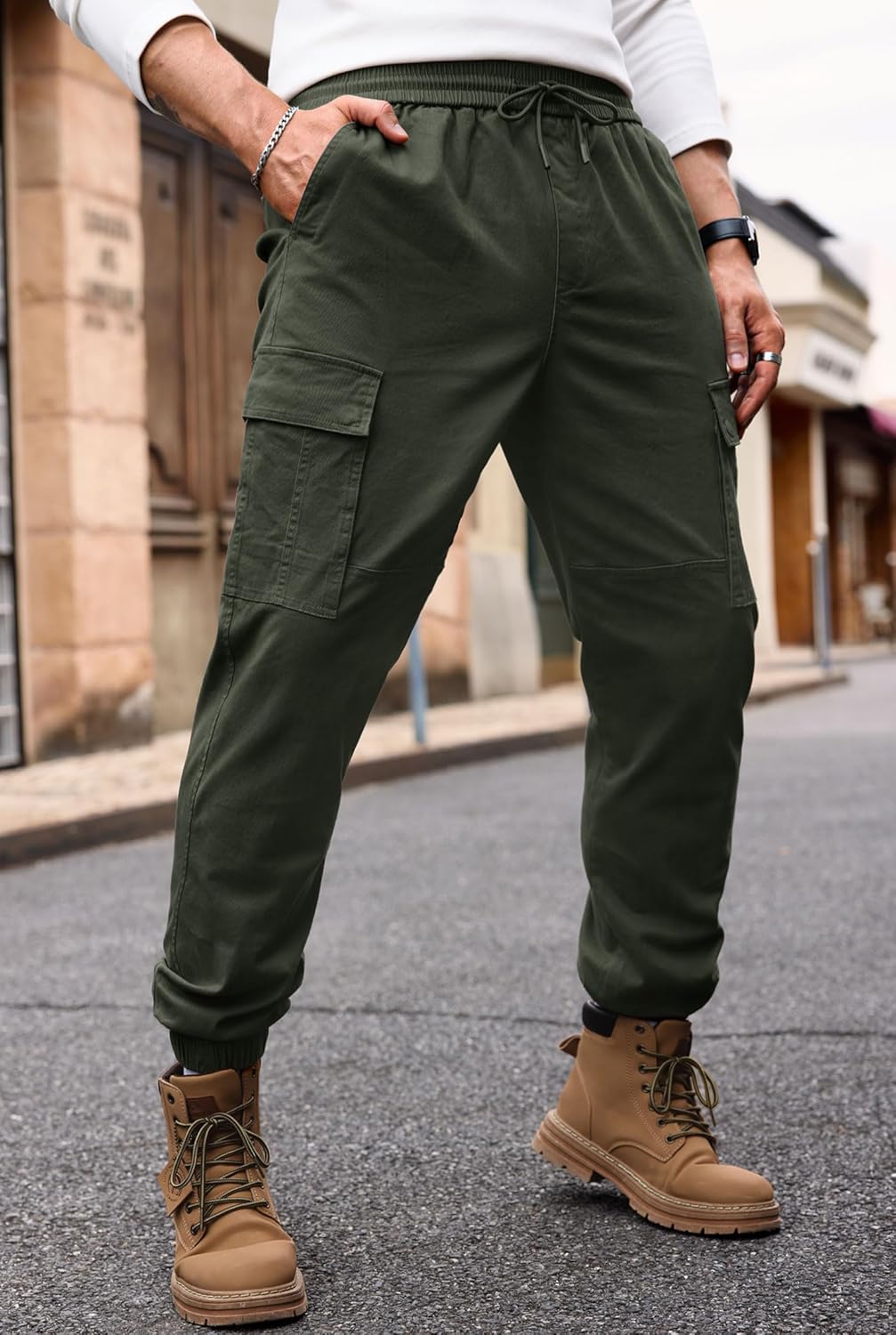Men's Cargo Pant Elastic Waistband Washed Cotton Casual Drawstring Pocket Tapered Jogger (S-2XL) - Image 4