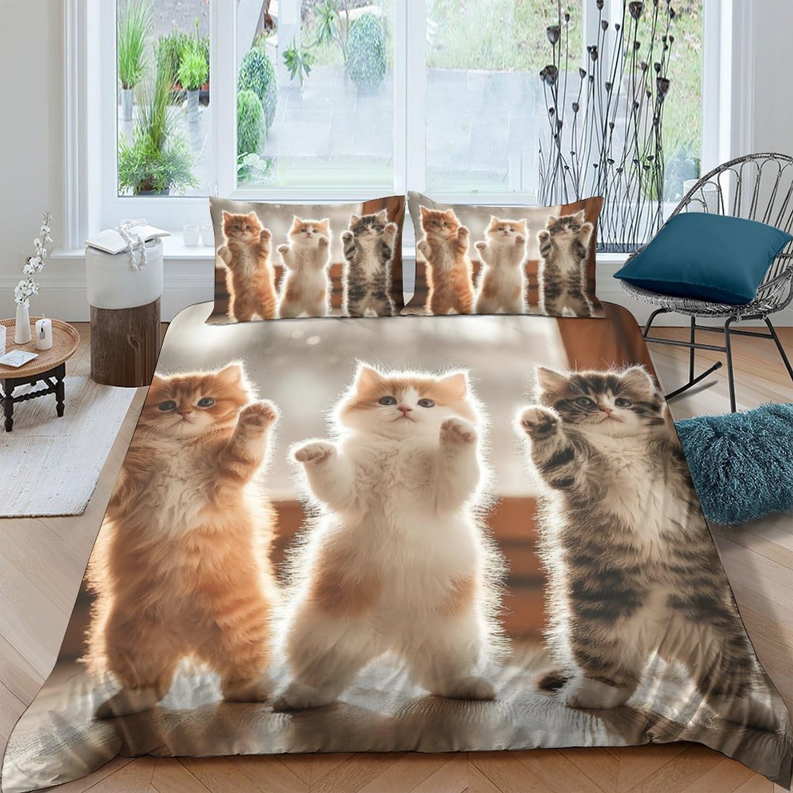 Ctjqhvkz Style-1 3D Printed Cute Cat Fitted Sheet Microfiber Soft Bedroom Decor Playful Kitten Bed Cover For Home Guest Room Single（135X200cm）