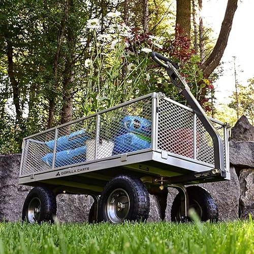 Miniatura 4 de Gorilla Carts - Resistente carretilla utilitaria de acero con lados desmontables y capacidad de 1000 lb color gris