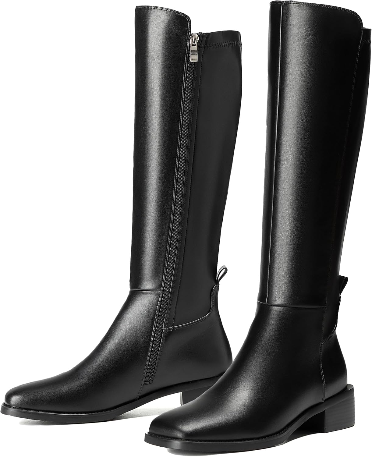 Product image of vivianly Women's Knee-High Boots, Faux Leather Elastic Boots Low Heel Square Toe, Side Zipper Tall Boots