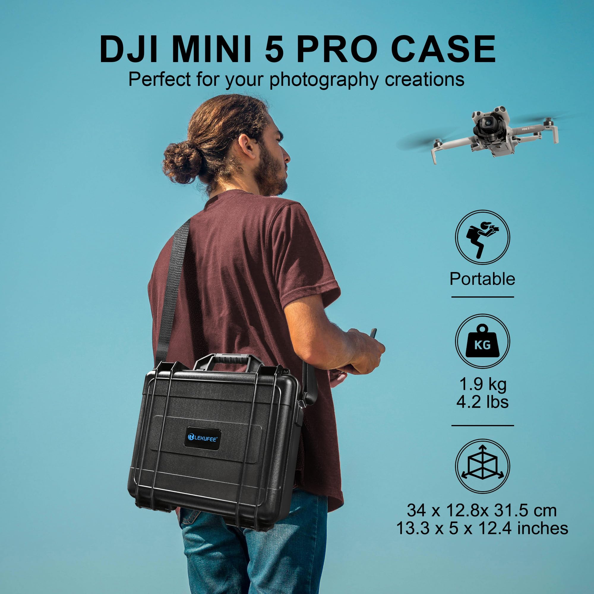 Lekufee Waterproof Hard Case For DJI Mini 4 Pro,Mini 3 Pro,Mini 3