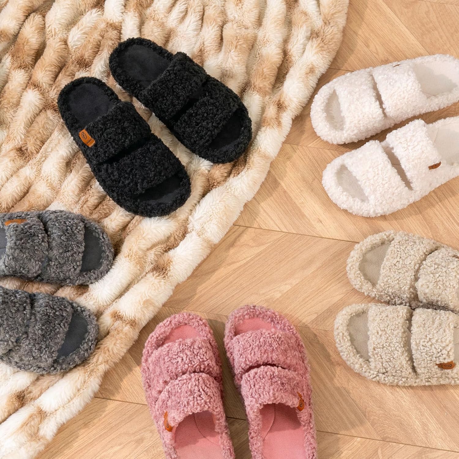 EverFoams Womens Fuzzy Open-toe Slippers Soft Comfy Memory Foam Indoor House Shoes - Image 6