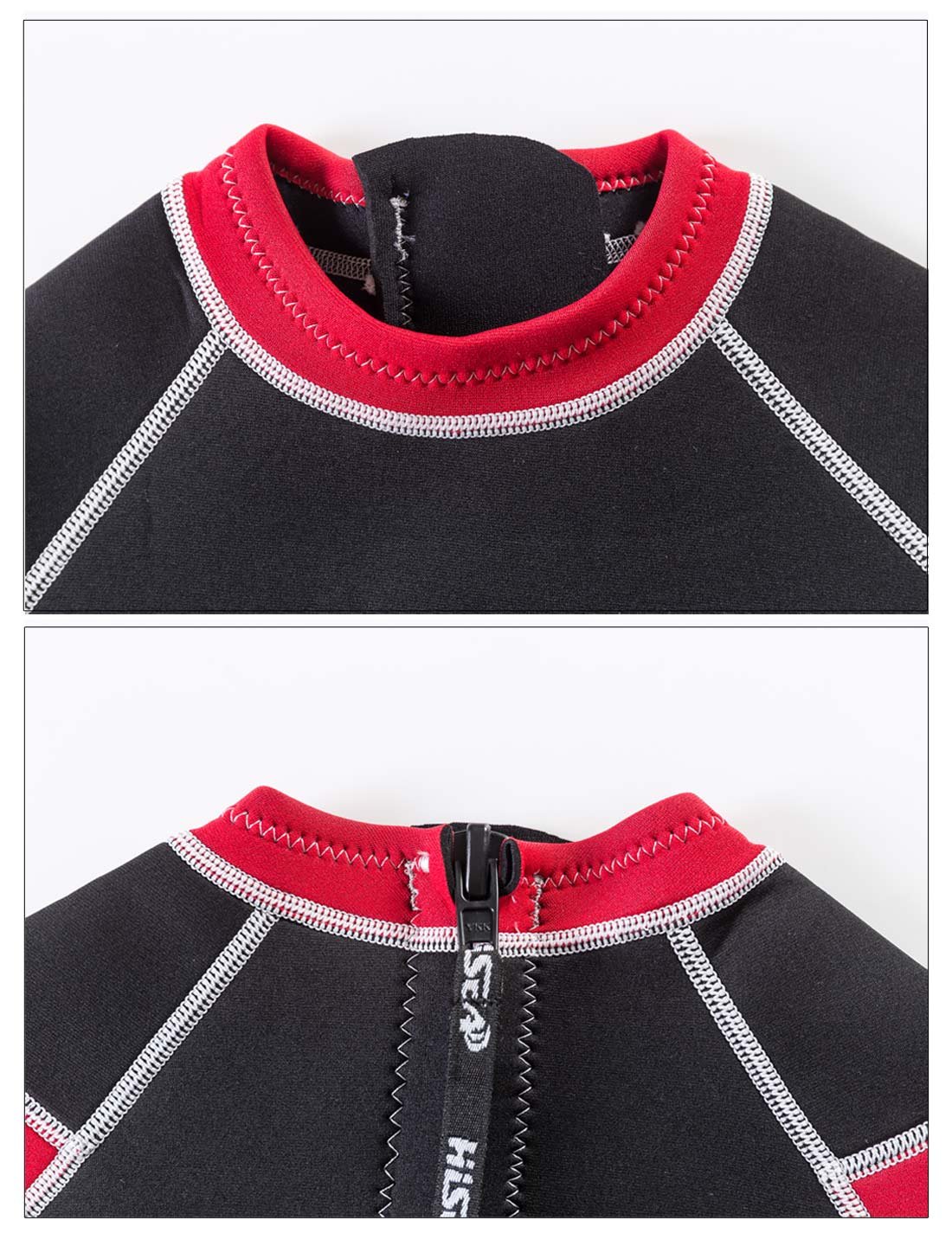 HISEA Enfant Combinaison de Plongée en Néoprène 2.5MM Anti UV pour Natation Plongée Sports Nautiques Noir et Rouge Age Adapté 10-11 Ans