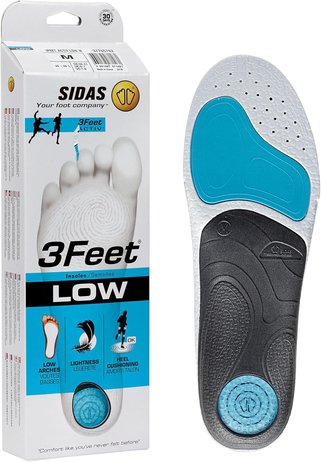 SIDAS Unisex 3Feet Activ' Low-Arched Feet Multisports All-Year Insoles | Enhanced Heel Cushioning, X-Small (35-36)
