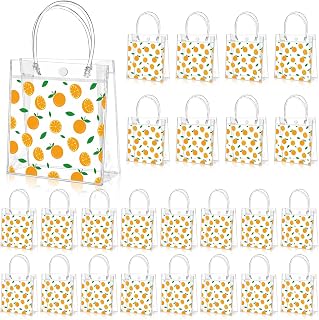 Tioncy 24 Pcs Orange Clear PVC Gift Bags with Handles Orange Theme Candy Treat Basket Little Cutie Party Favor Bags for Little Cutie Baby Shower Decorations Wedding Birthday Summer Party Supplies