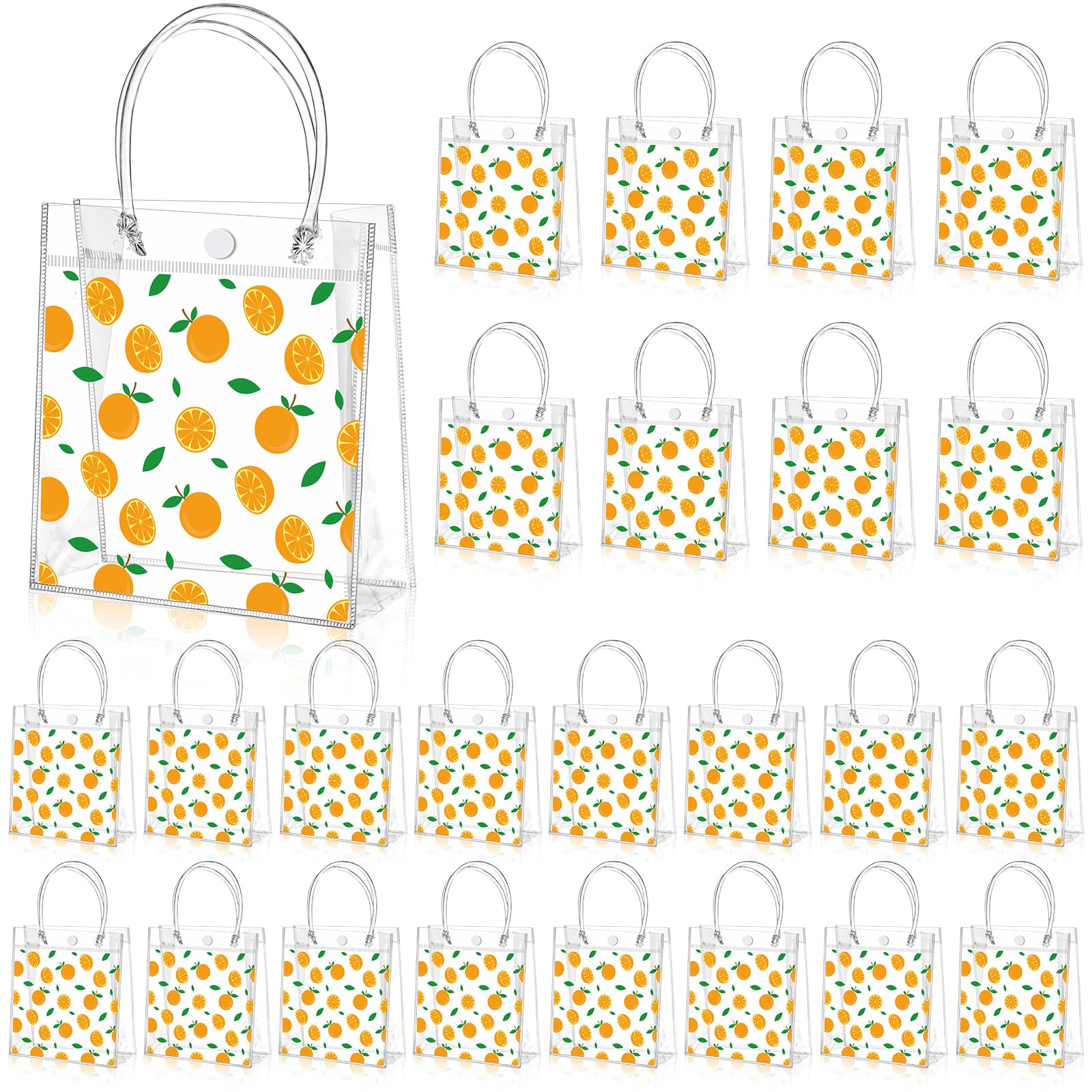 Tioncy 24 Pcs Orange Clear PVC Gift Bags Cute Fruit Party Favor Bags with Handles Orange Candy Treat Bags for Wedding Birthday Baby Shower Party Supplies โ image 1