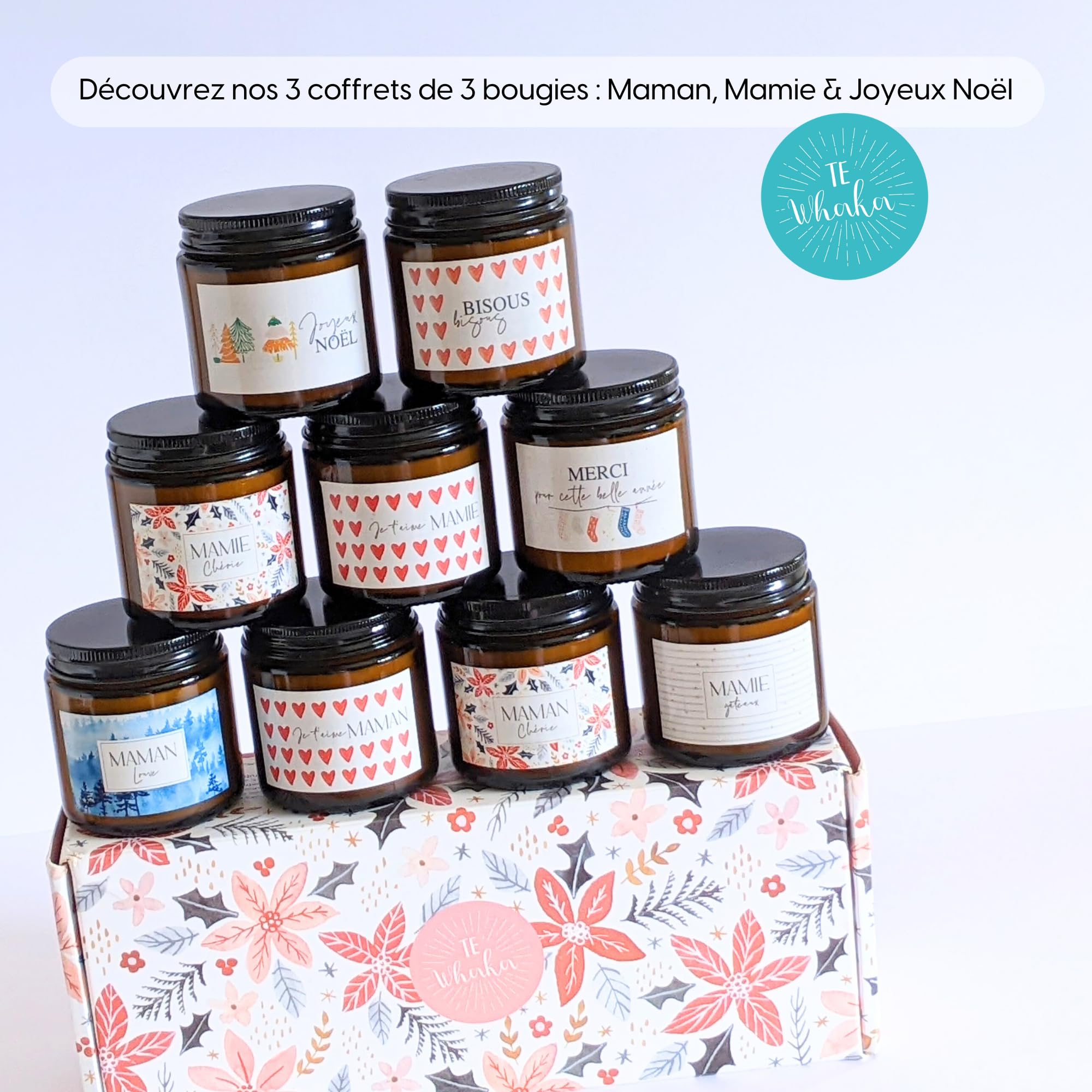 Zestaw upominkowy na Boże Narodzenie - 3 świece zapachowe | Prezent z podziękowaniem, prezent świąteczny dla niani, podziękowania dla kochanki, atsem, aesh, dziękuję za pomoc w rozwoju, prezent dla