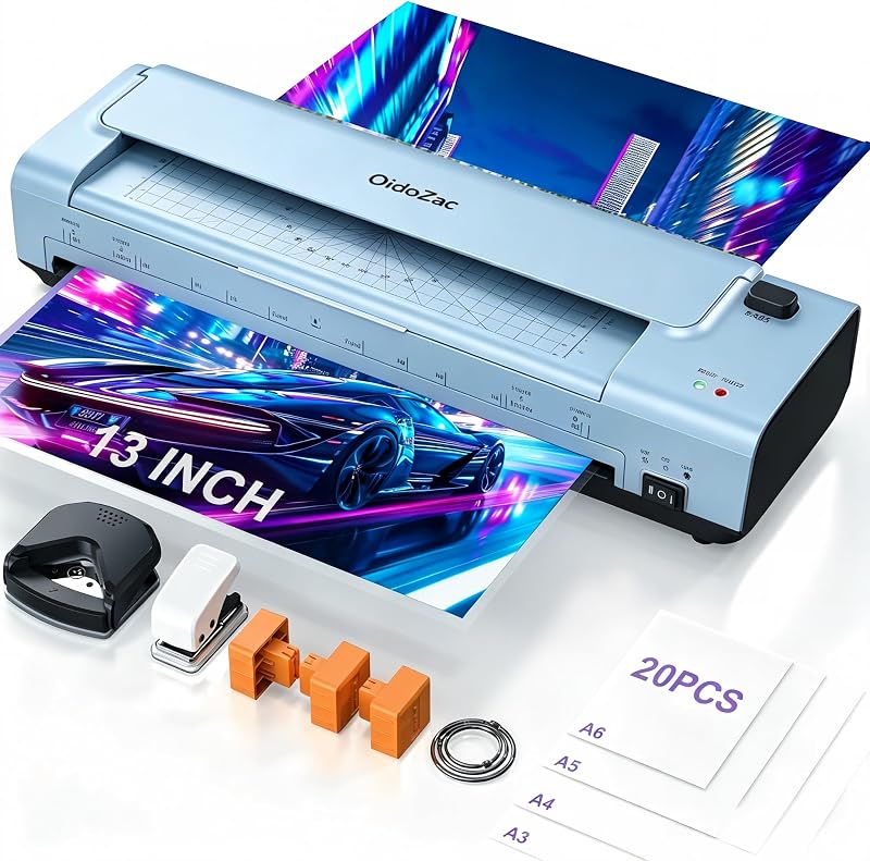 Máquina laminadora de 13 pulgadas con 20 hojas de laminación, laminadora fría y caliente de 11 x 17 para profesores 10 en 1 con alimentación automática de papel, laminadora personal con tecnología Never Jam para la escuela de oficina en casa