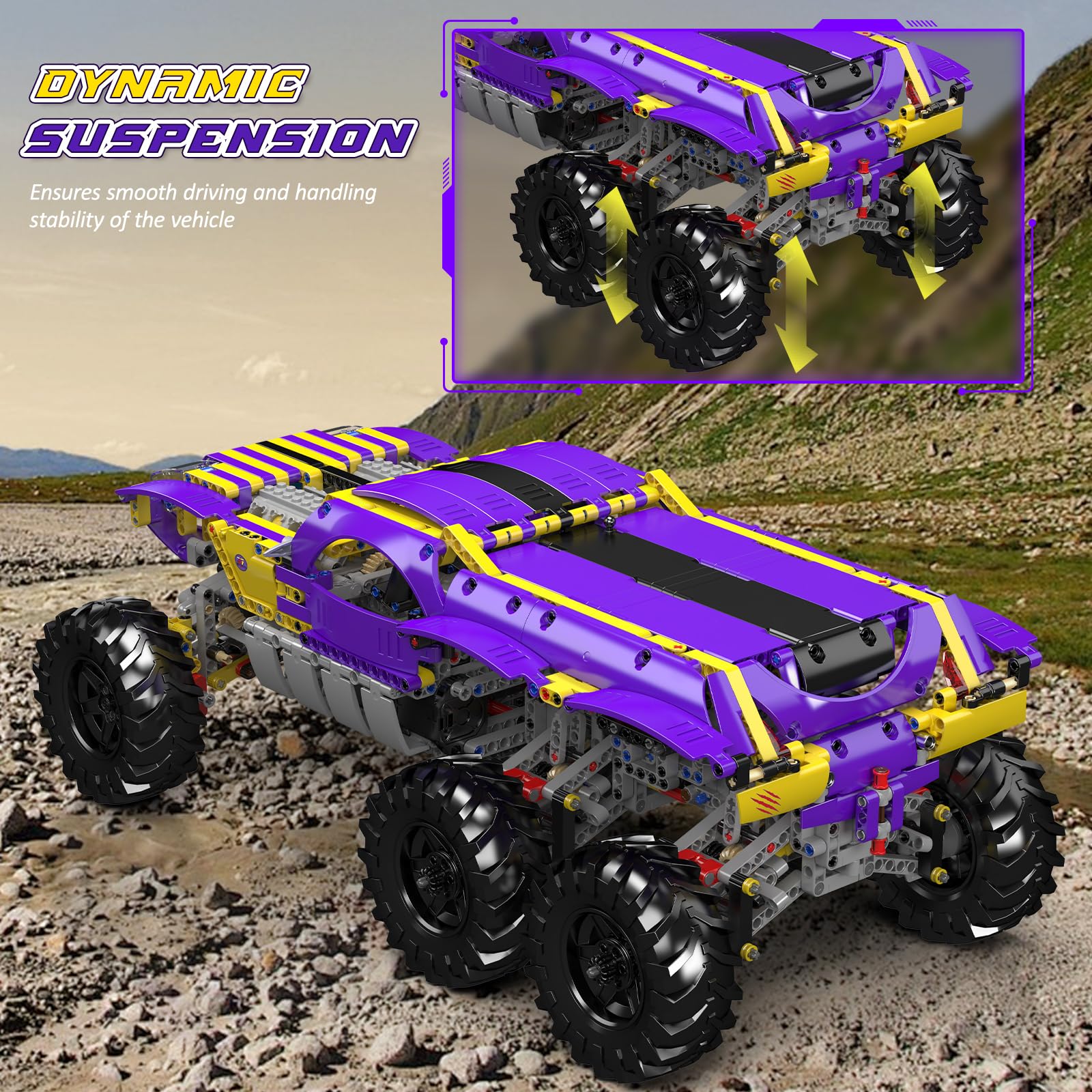 Mould King 18009 Technik Tiger Climbing Truck Spielzeugauto Modellbausatz - Lila Gold Klemmbausteine Auto Konstruktionsspielzeug Set Geschenke für Erwachsene ab 14 Jahren (2014+ Teile)