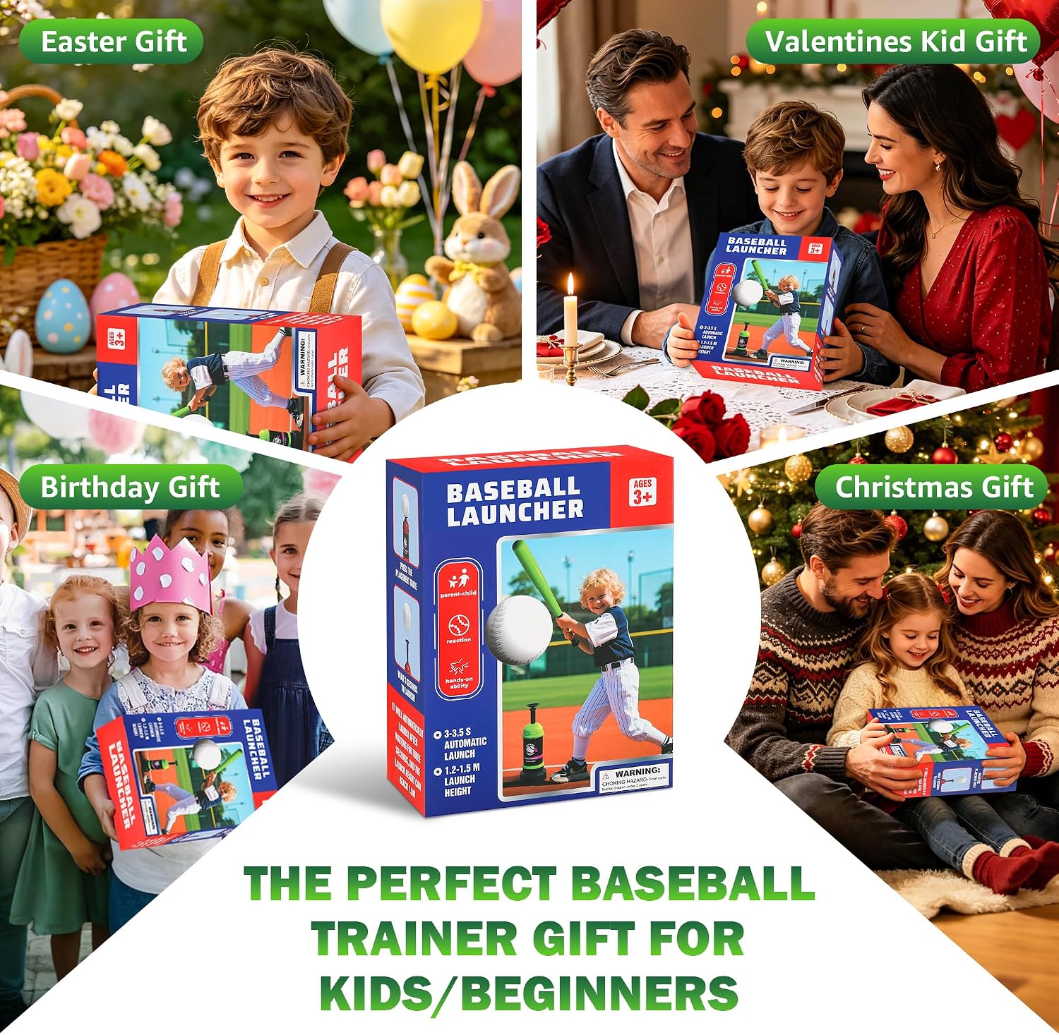 Baseball Training Tee Ball Popper, Pop Up Baseball Trainer & Tee Ball Set | Batting Swing Machine for Practicing Hitting Without a Pitcher, Kid Baseballs Toys with Bat & 3 Balls, Gift for Kids Ages 3+