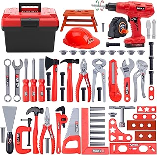 ikaufen Kids Tool Set, 68 Piece Toddler Tool Set with Tool Box & Electric Toy Drill, Pretend Play Tools Construction Tool Set for Kids, Toy Tool Set for Boys Girls Kids 3 4 5 6 Years Old