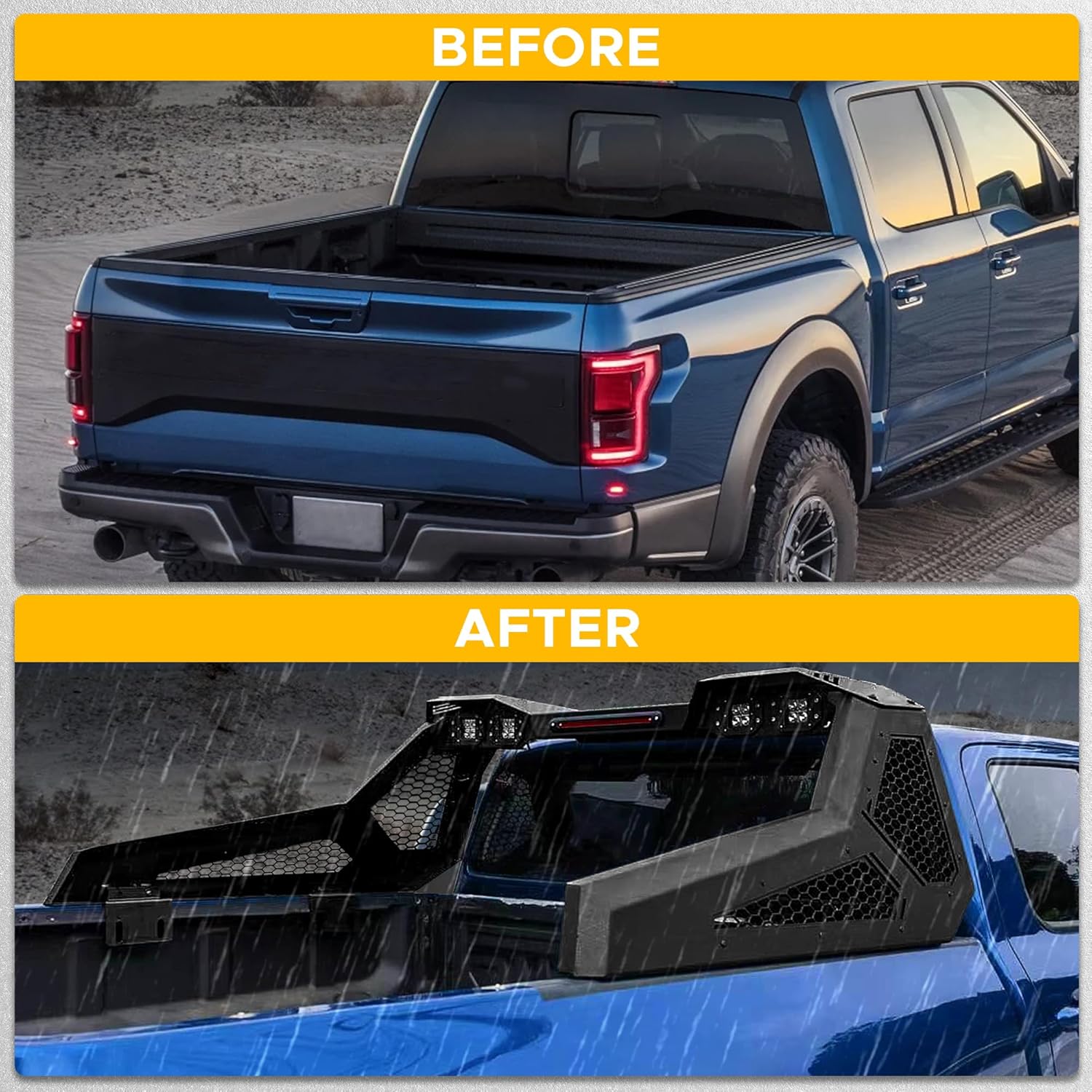 Roll Bar for Universal Pickup Truck, Extendable Chase Rack Sports Bar Roll Cage Compatible with F150 Sierra Silverado Ram Tundra Gladiator Tacoma, Include 4 Tail Lamp, Matte Black