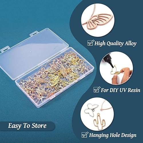 Miniatura 6 de FASHEWELRY 120 dijes de bisel de mariposa con parte trasera abierta, diseño de cactus hueco, marco de flores prensadas para aretes de resina,