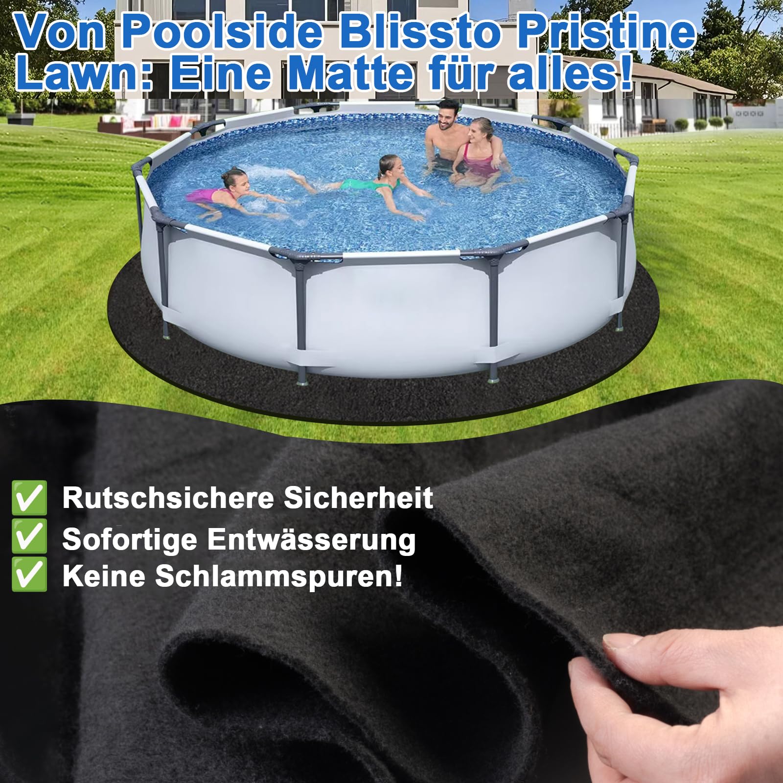 Poolunterlage Rund 460 cm – Vorgeschnittene Bodenplane für Aufstellpools & Whirlpools, Nahtlos, Robust, Einfach zu Verlegen, Ideal für Outdoor, verlängert die Lebensdauer der Auskleidung