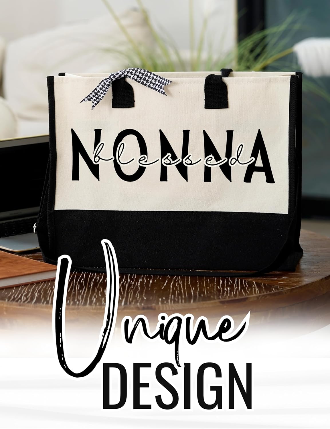 InnoBeta Nonna Gifts for Grandma, Canvas Tote Bag on Christmas or Birthday, Tote with Top Zipper Closure and Shoulder Strap - Blessed Nonna - Image 3