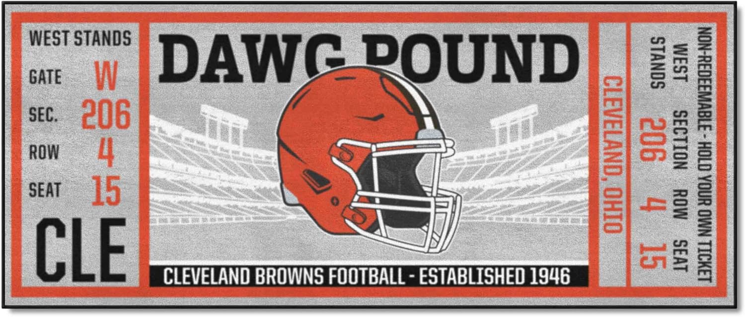 FANMATS 23117 NFL -Cleveland Browns Ticket Design Runner Rug - 30in. x 72in. | Sports Fan Area Rug, Home Decor Rug and Tailgating Mat