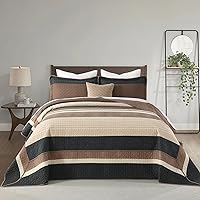 Vista 2 de Finlonte Colcha tamaño King, 100% algodón, colcha de gran tamaño King de tamaño King, color marrón carbón, beige, California King, acolchada, a