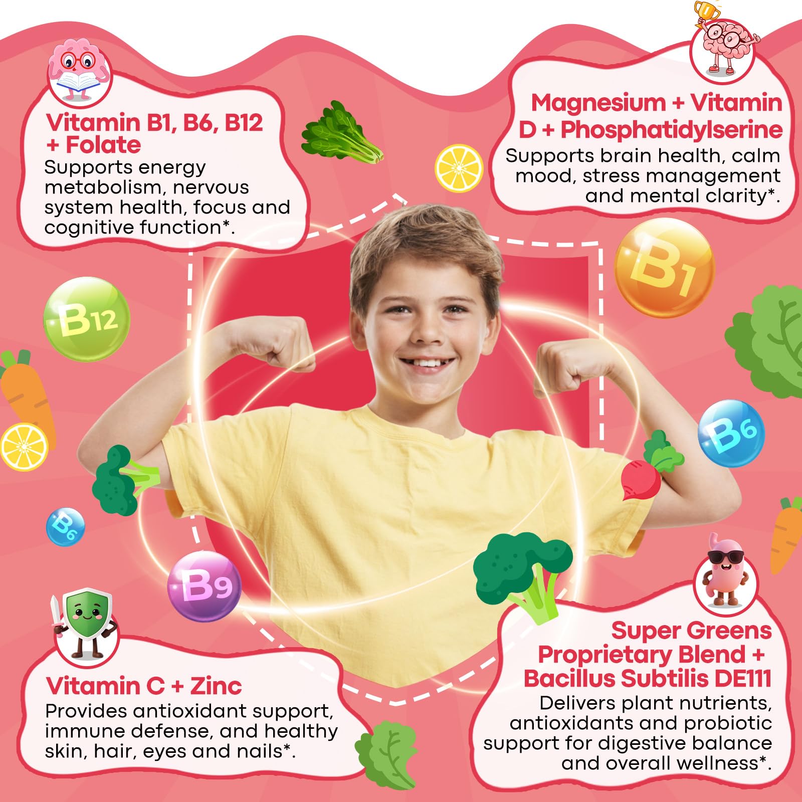 Vitamin B Complex for Kids with B1, B6, B9, B12 & Magnesium, Super Greens, Kids B Complex Supplement for Brain Support, Energy & Focus, Digestive Gut & Immune Support, Strawberry Flavor, 2 fl oz — Amazon image 5