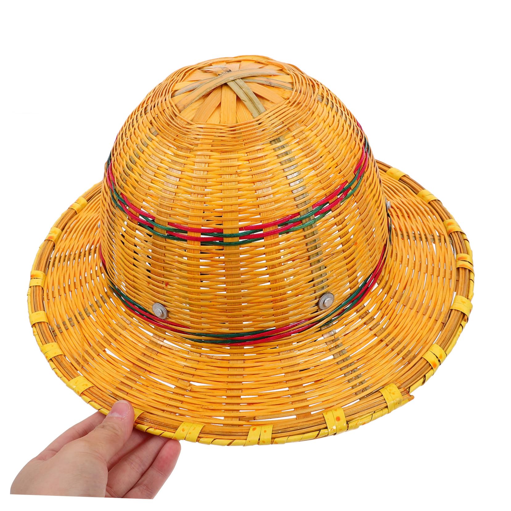 Bambus Schutzhelm mit Großem Schirm für Baustellen und Outdoor | Gelb, Rundes Klassisches Design, Atmungsaktiv mit Sonnenschutz, Kombinierte Helm Hut Ausführung