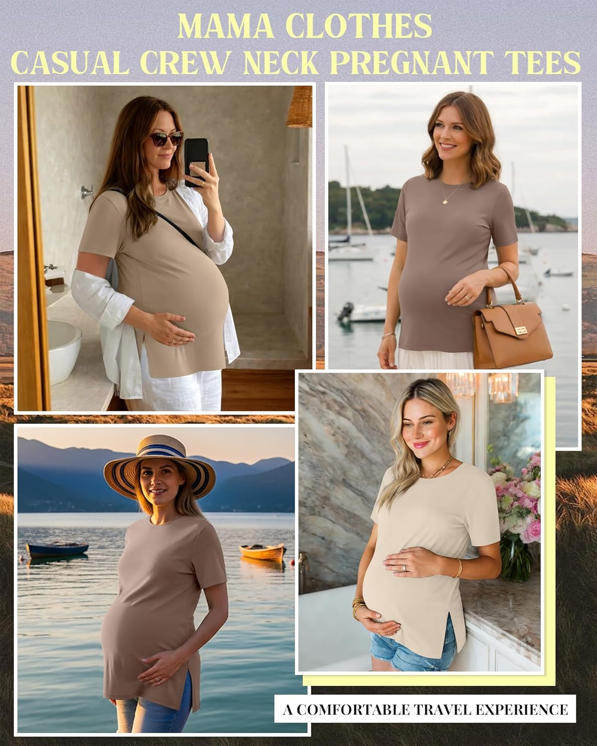 Ficerd 3 Pack Women's Maternity T Shirts, Short Sleeve Side Split Pregnancy Tops Casual Crew Neck Pregnant Tees Mama Clothes - Image 4