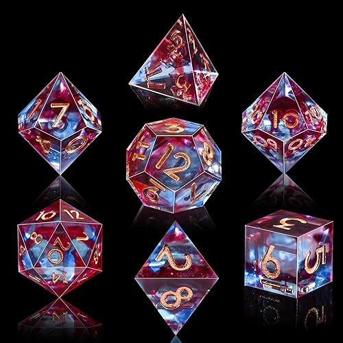 Vista 36 de AUSTOR Juego de dados DND de 7 troqueles hechos a mano, dados poliédricos de resina de borde afilado para juegos de mesa de Dungeons and Dragons RPG
