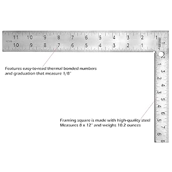 Johnson Level & Tool CS10 Professional Easy-Read Steel Carpenter Square, 8 x 12, Silver, 1 Square