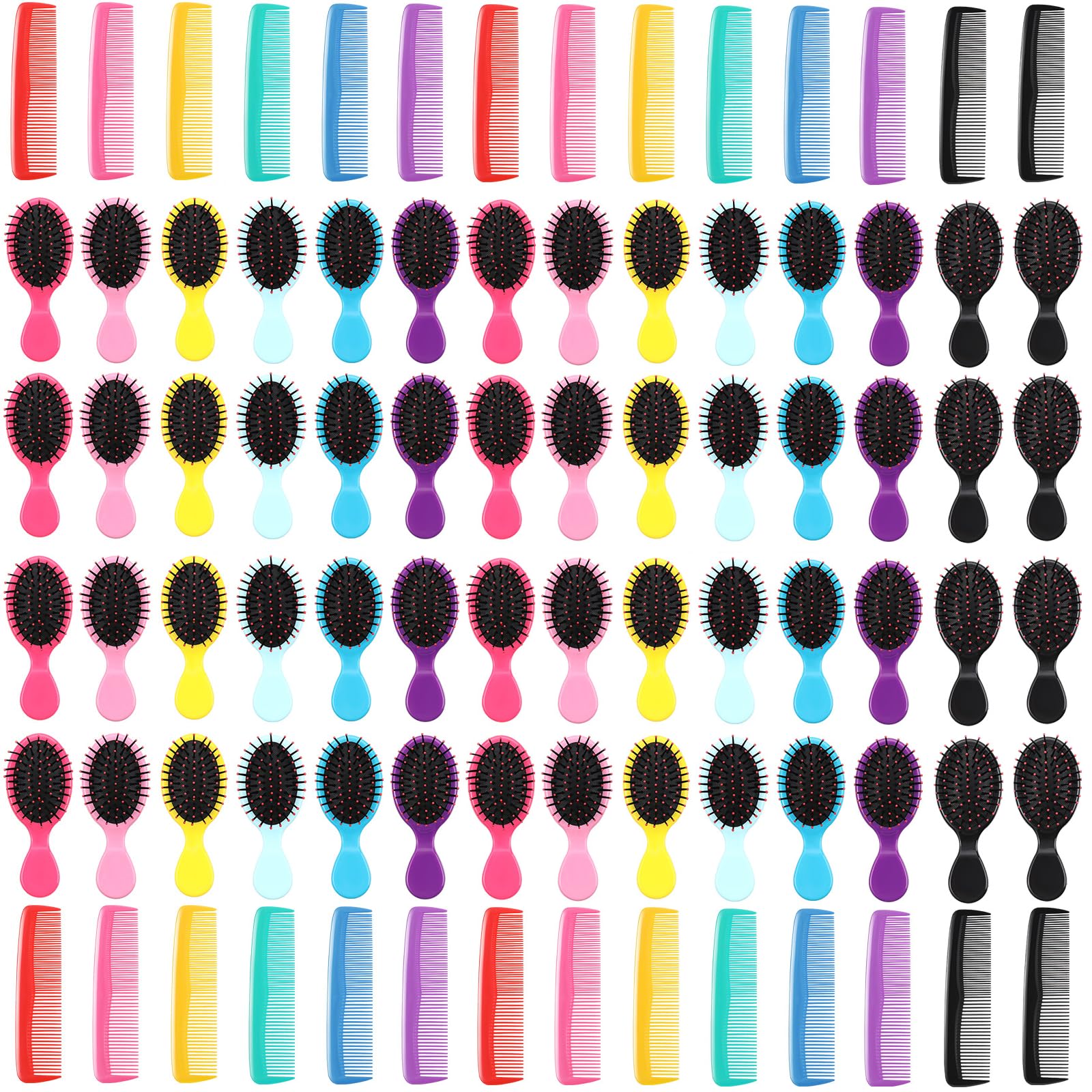 Gerrii Set di 112 mini spazzole bagnate per capelli, 56 piccole spazzole districanti da viaggio, 56 pettini colorati in plastica fine e larga, spazzole districanti per bambini, setole morbide (colore