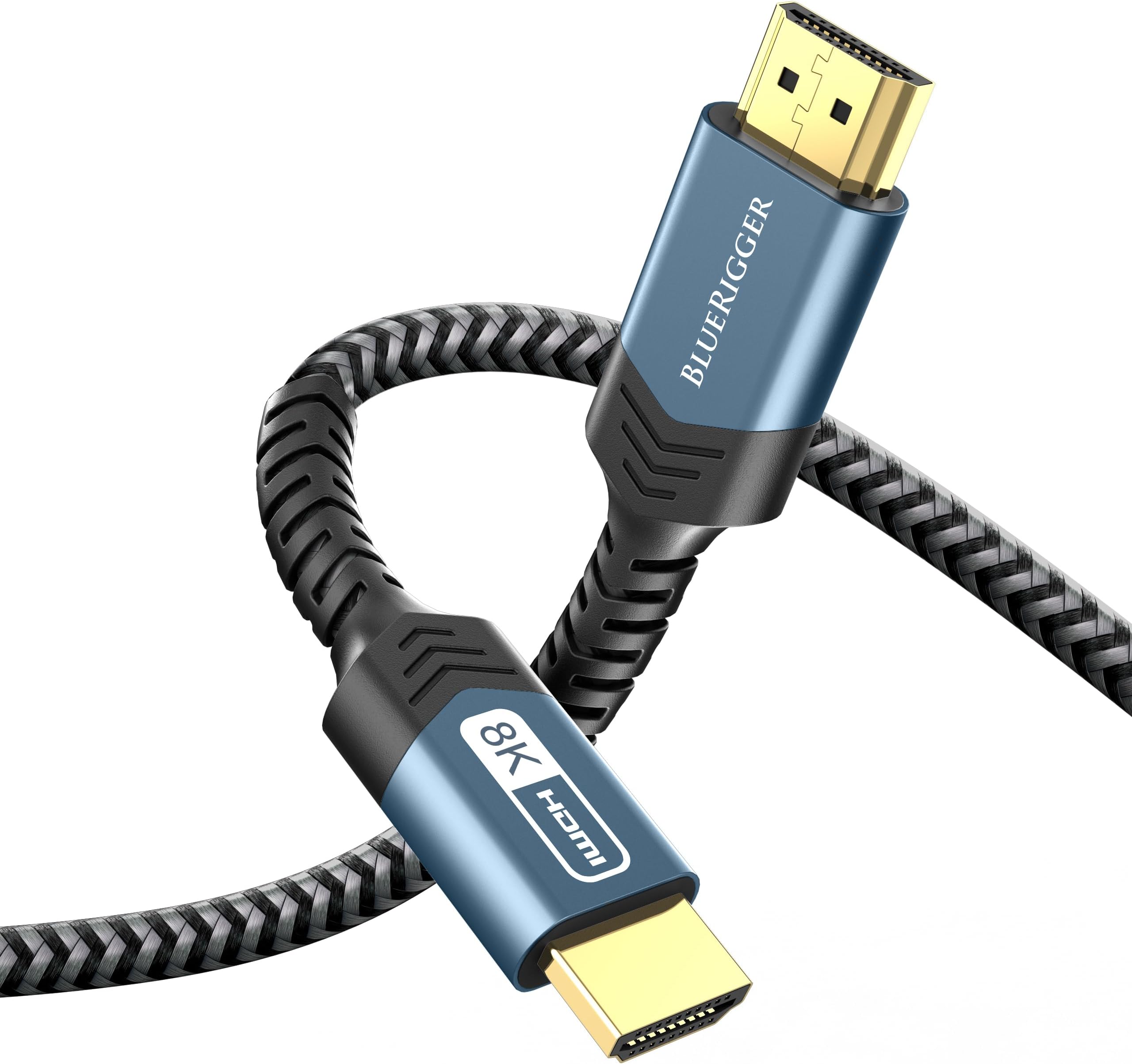 BlueRigger 10K 8K HDMI 2.1 Cable 48Gbps (3FT, 8K 60Hz, 4K 120Hz, eARC, HDR10 VRR HDCP 2.3) Ultra High Speed HDMI Cable Braided Cord - For Gaming Xbox Series X Roku HDTV Monitor