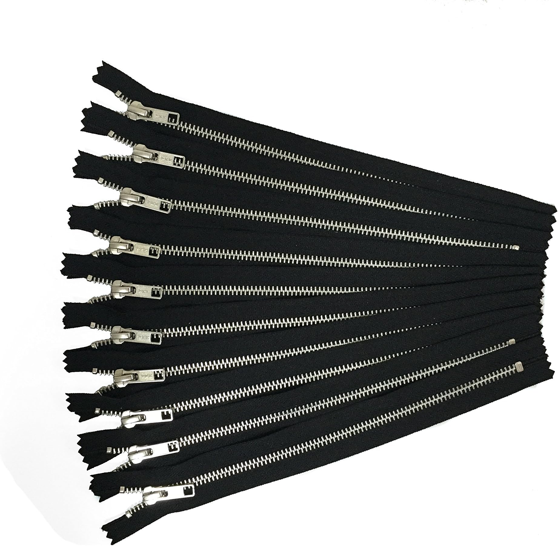 Silver Aluminum Zippers No. 5 Metal 10 inch Zips in Black Pack of 12