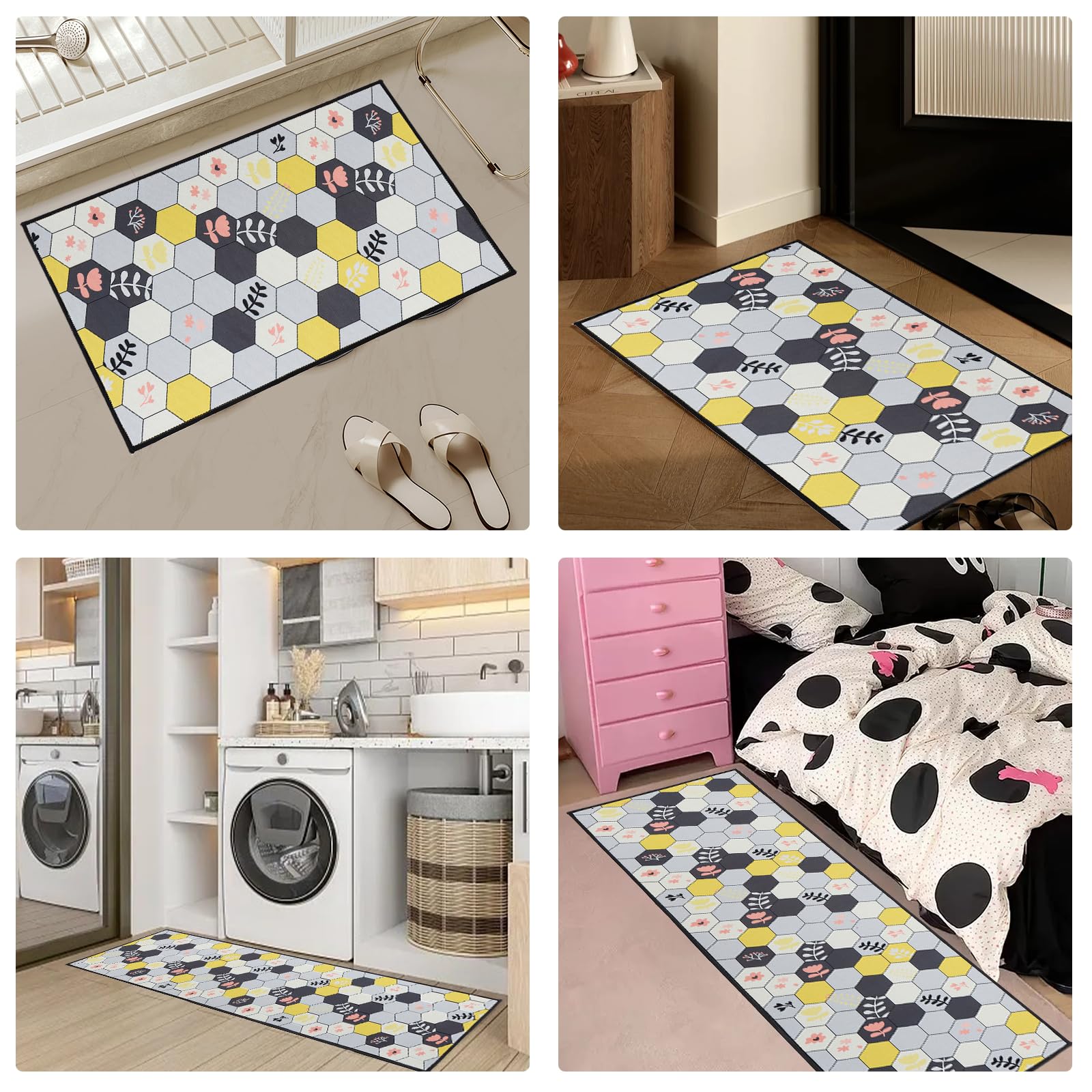 Tapis de Cuisine en Silicone Antidérapant Set de 2 Pièces 40x60cm + 40x120cm